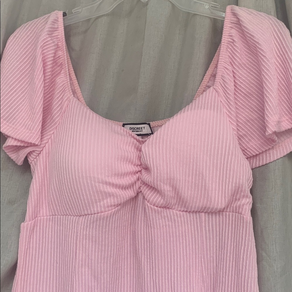 Discreet Pink Ribbed Mini Dress - Picture 2 of 8